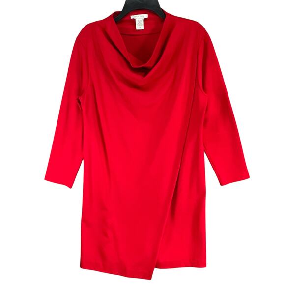 Joan Vass Dress Womens Large Red Asymmetrical Cowl Neck Long Sleeve Pullover - Picture 1 of 13